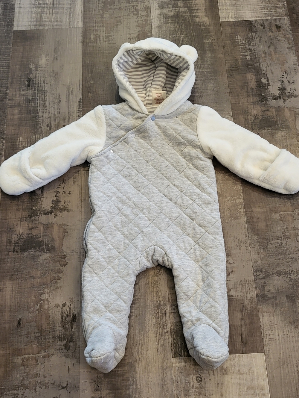 First Wish Baby Quilted Pram Suit Hooded Gray 6-9 Months Zip Up